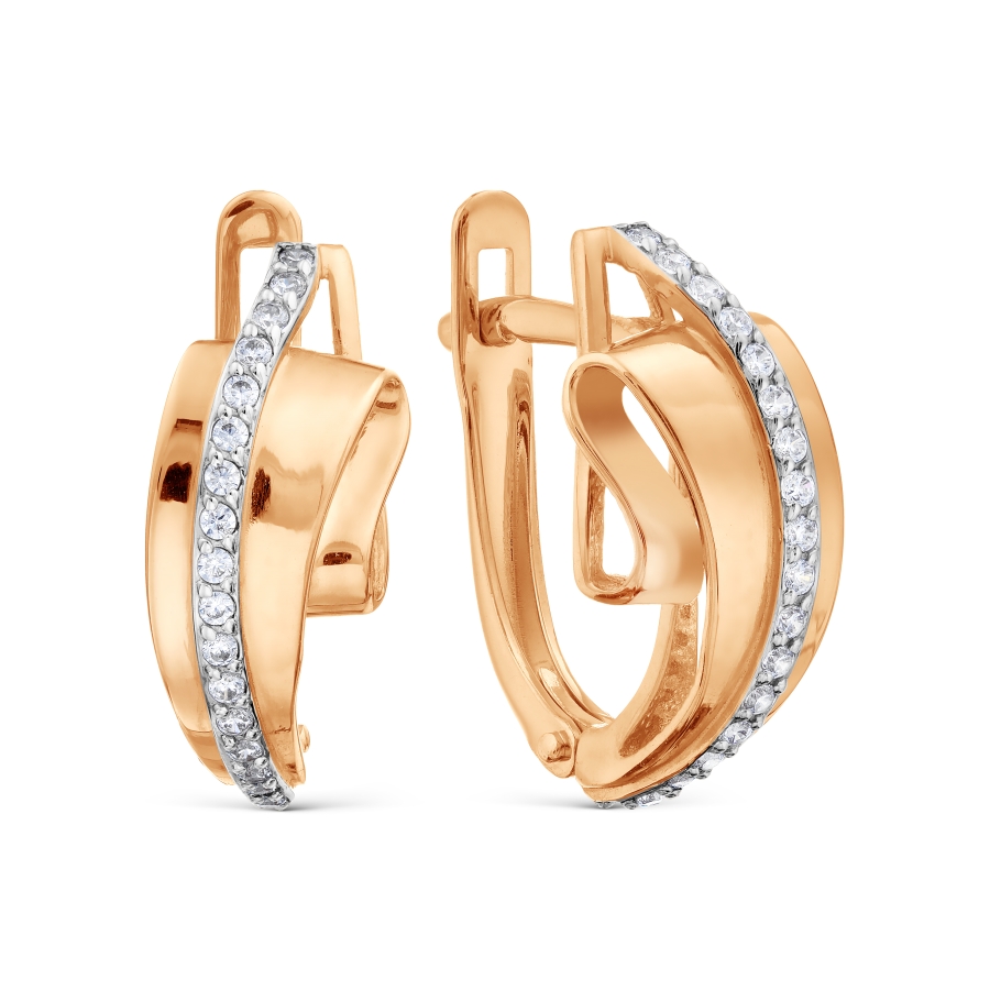 Cercei din aur roșu cu pietre Cubic Zirconia Incolor