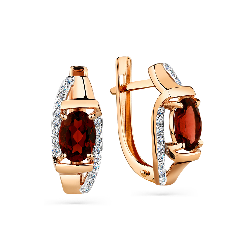 Cercei din aur roșu cu pietre Cubic zirconia, Granat