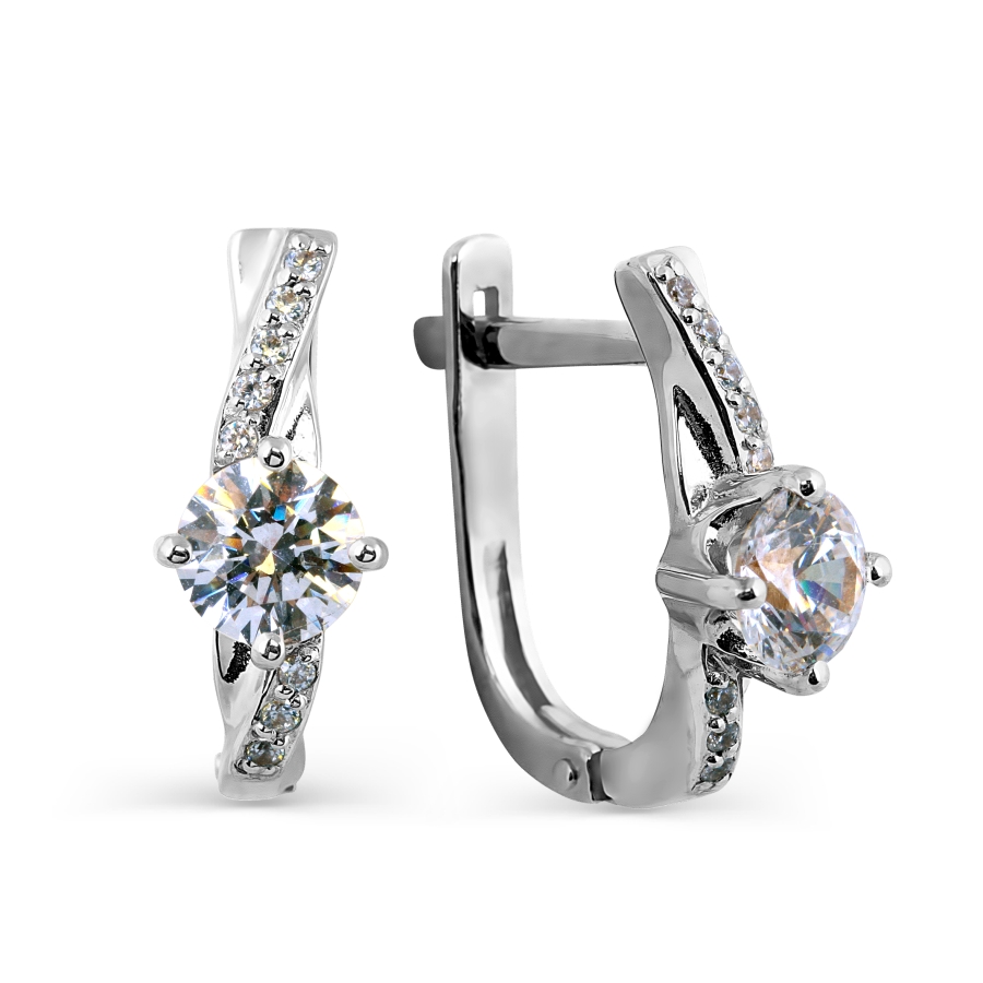 Cercei din aur alb cu pietre Cubic Zirconia Incolor