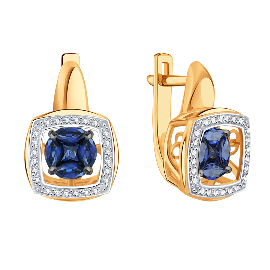Cercei din aur roșu cu pietre Diamant, Safir