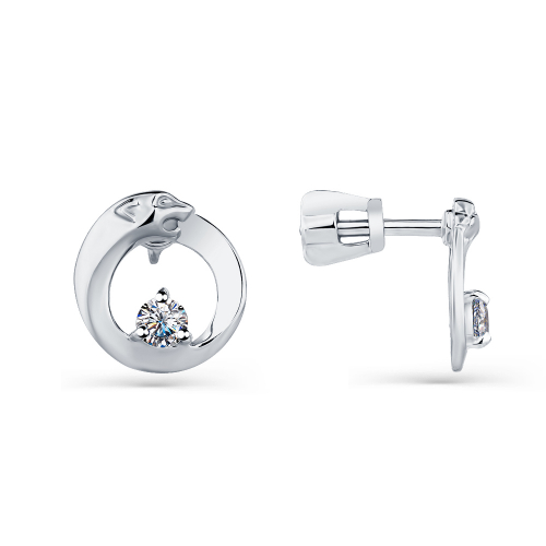 Cercei Pusete din aur alb cu pietre Cubic zirconia