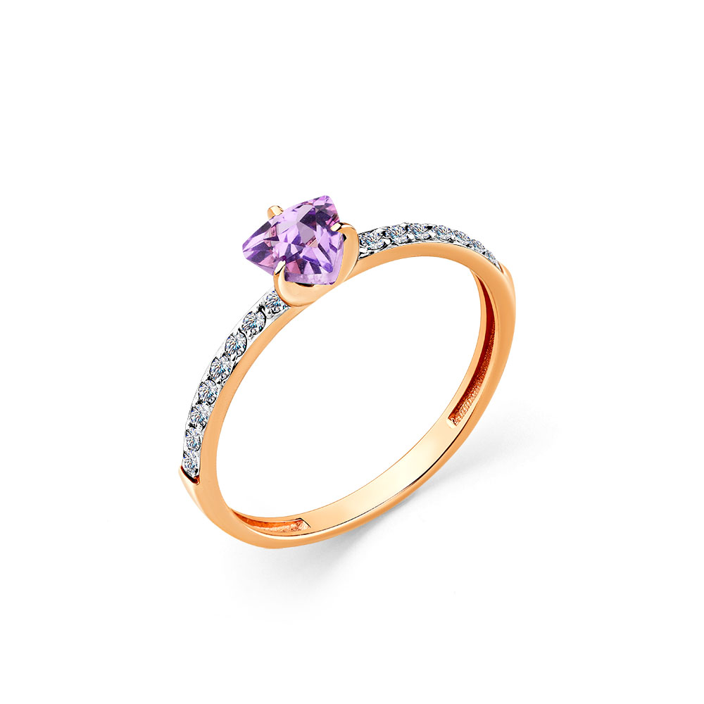 Inel din aur roșu cu pietre Cubic Zirconia Incolor, Ametist