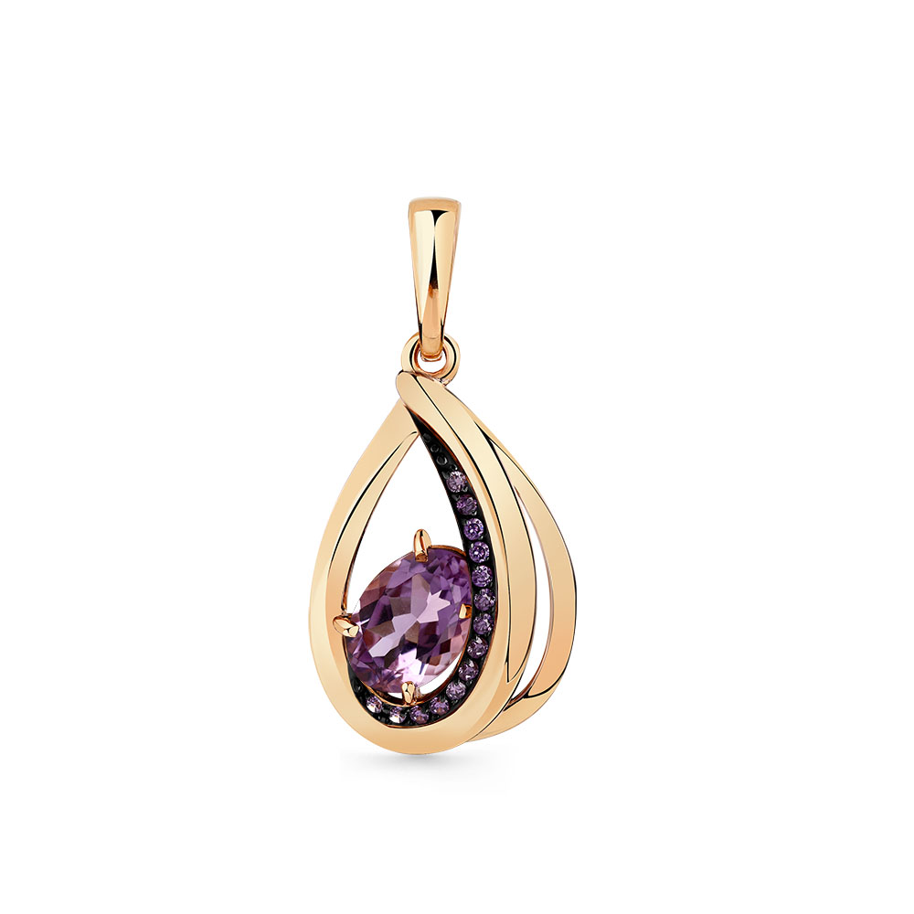 Pandantiv din aur roșu cu pietre Cubic Zirconia Incolor, Ametist