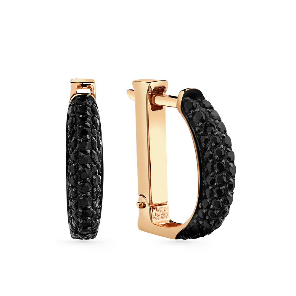 Cercei din aur roșu cu pietre Cubic Zirconia Negru