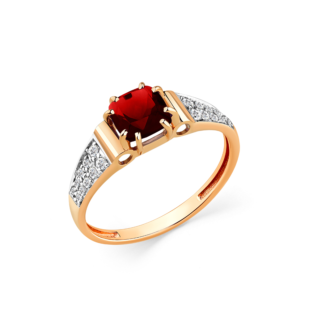 Inel din aur roșu cu pietre Cubic zirconia, Granat