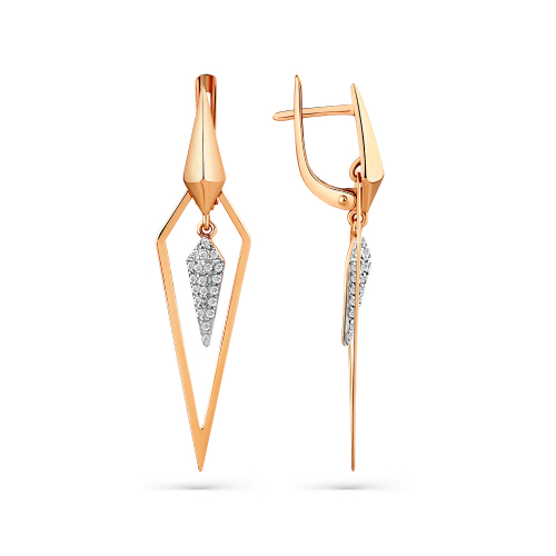 Cercei suspendați din aur roșu cu pietre Cubic zirconia