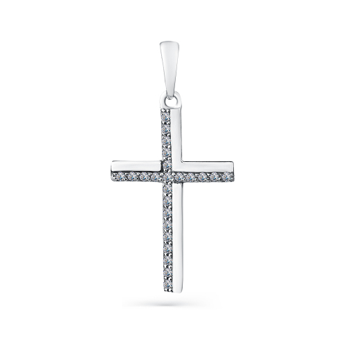 Cruce din aur alb cu pietre Cubic Zirconia Incolor