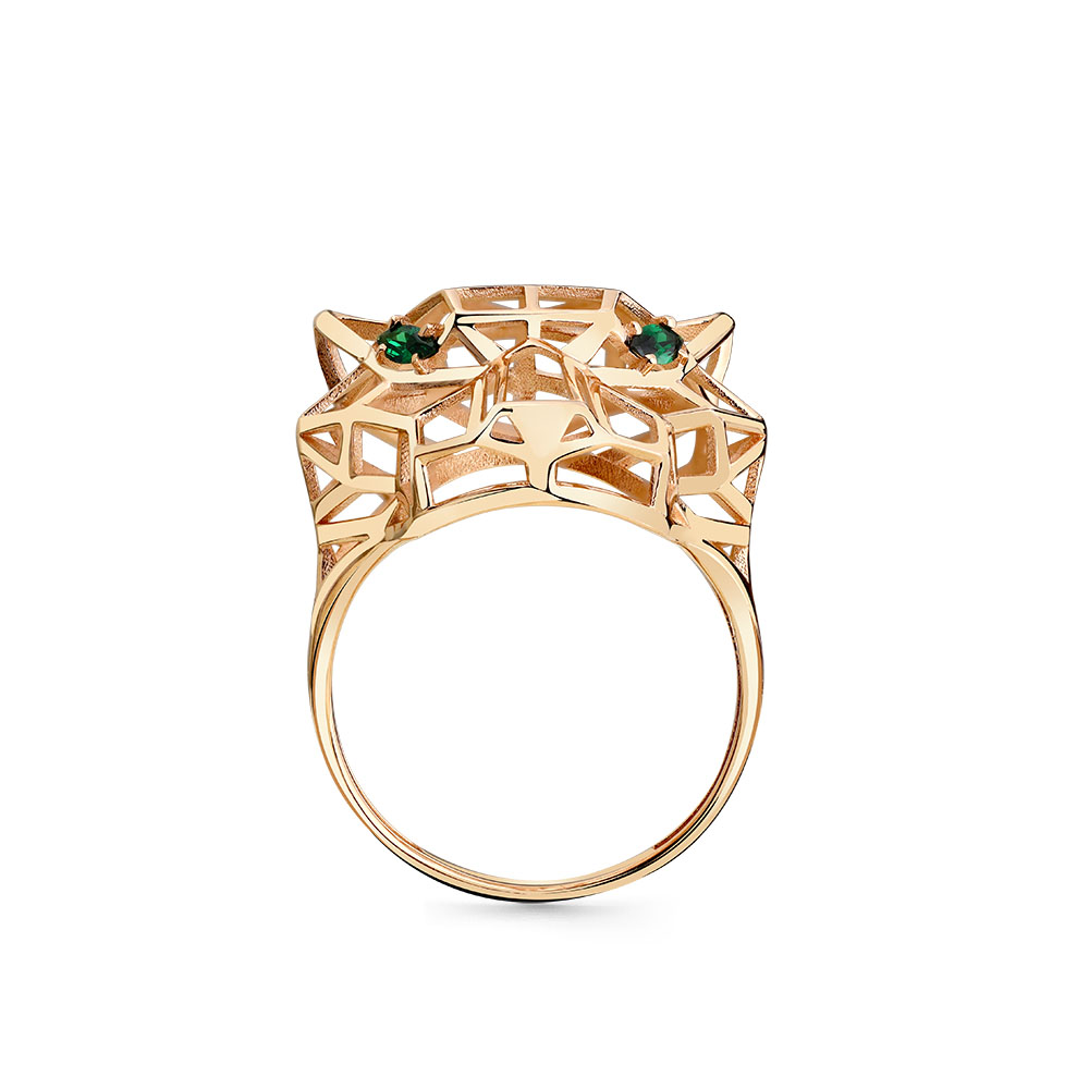 Inel din aur roșu cu pietre Cubic Zirconia Verde