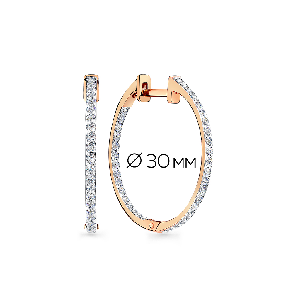 Cercei Creole din aur roșu cu pietre Cubic Zirconia Incolor