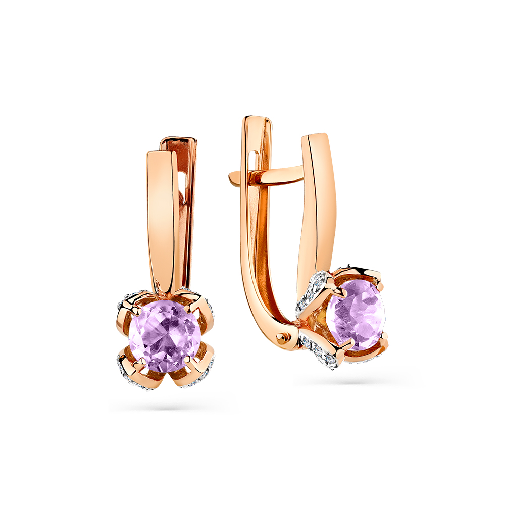 Cercei din aur roșu cu pietre Cubic zirconia, Ametist