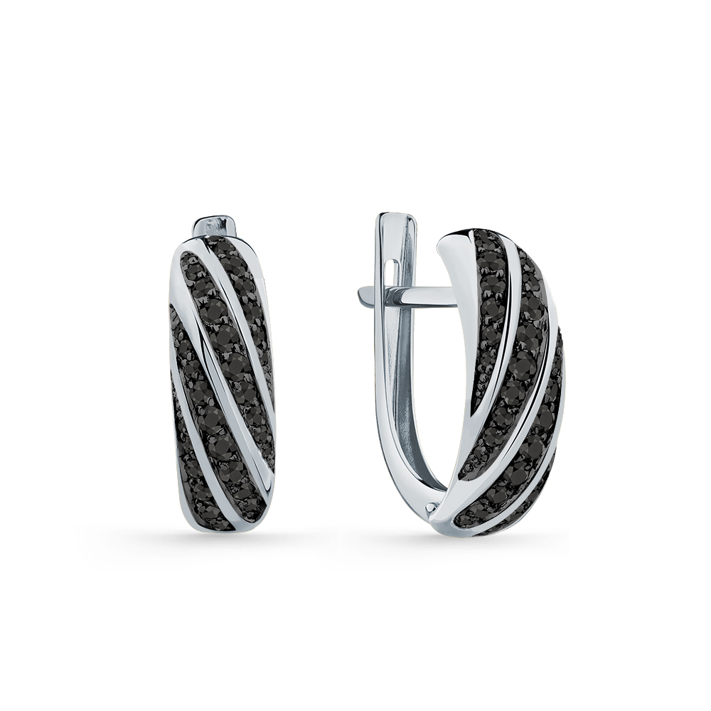 Cercei din aur alb cu pietre Cubic Zirconia Negru