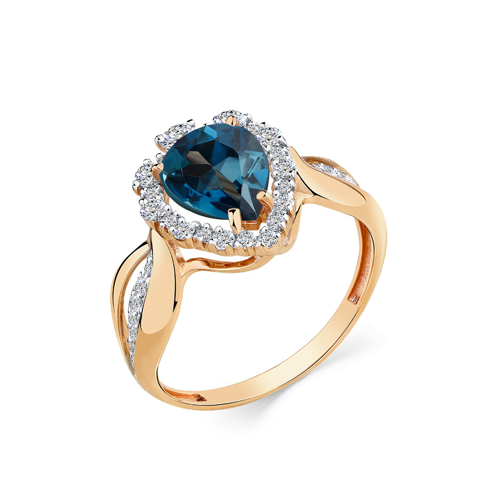 Inel din aur roșu cu pietre Cubic Zirconia Incolor, Topaz London
