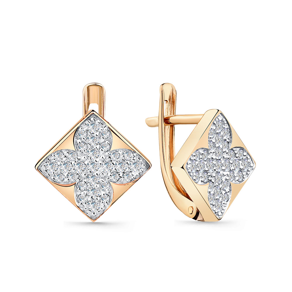 Cercei din aur roșu cu pietre Cubic Zirconia Incolor