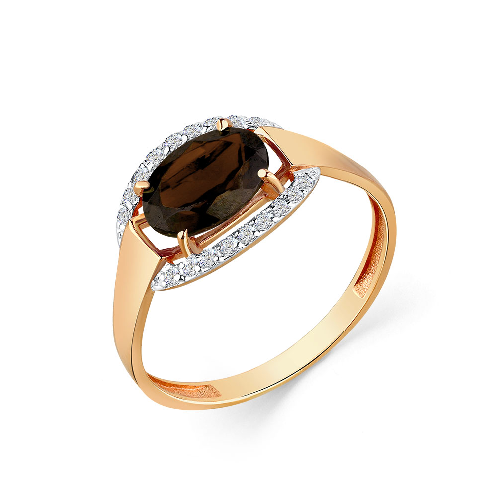 Inel din aur roșu cu pietre Cubic Zirconia Incolor, Cuarț fumuriu