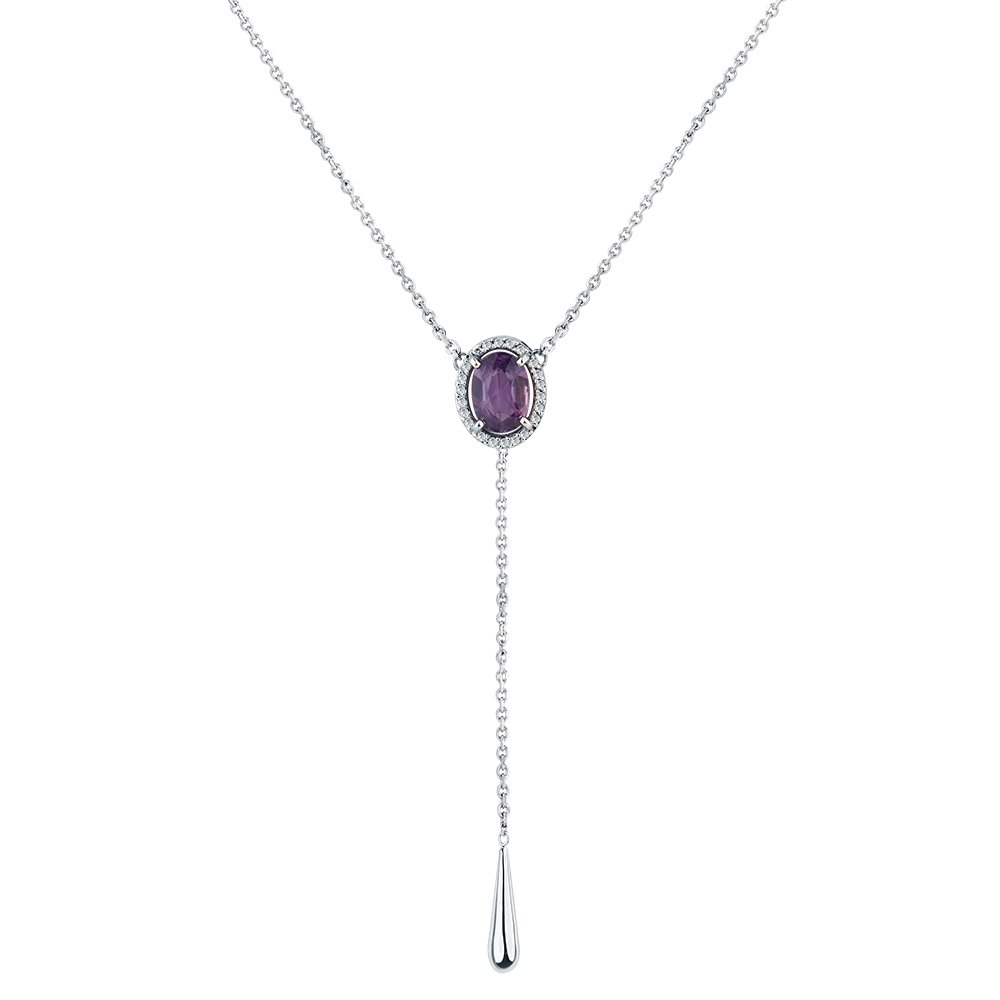 Colier din aur alb cu pietre Diamant, Safir liliachiu
