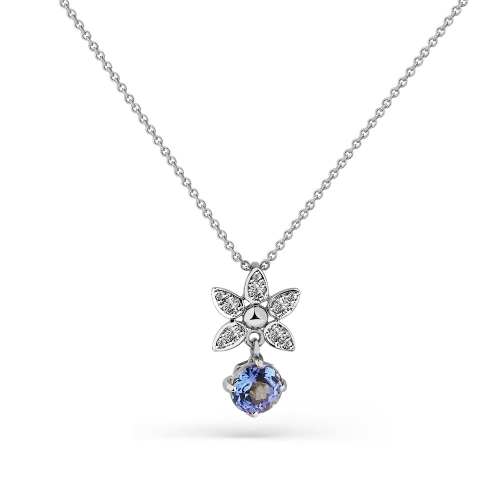 Colier din aur alb cu pietre Diamant, Tanzanit