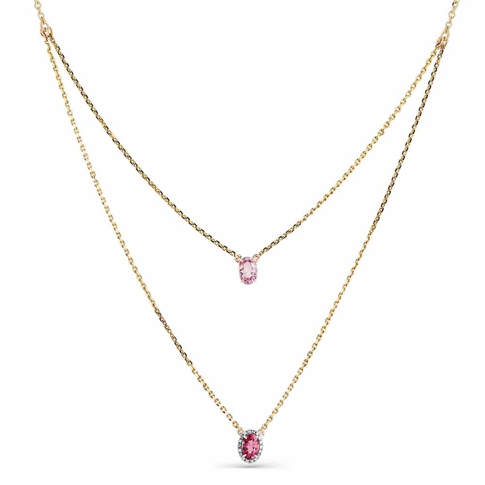 Colier din aur galben cu pietre Diamant, Spinel Rosu Rubin și Spinel roz