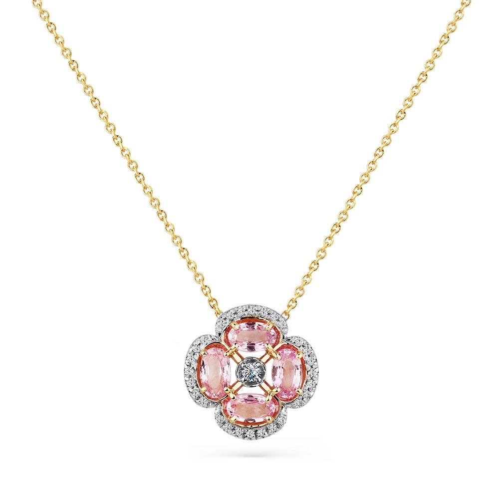 Colier din aur galben cu pietre Diamant, Safir roz