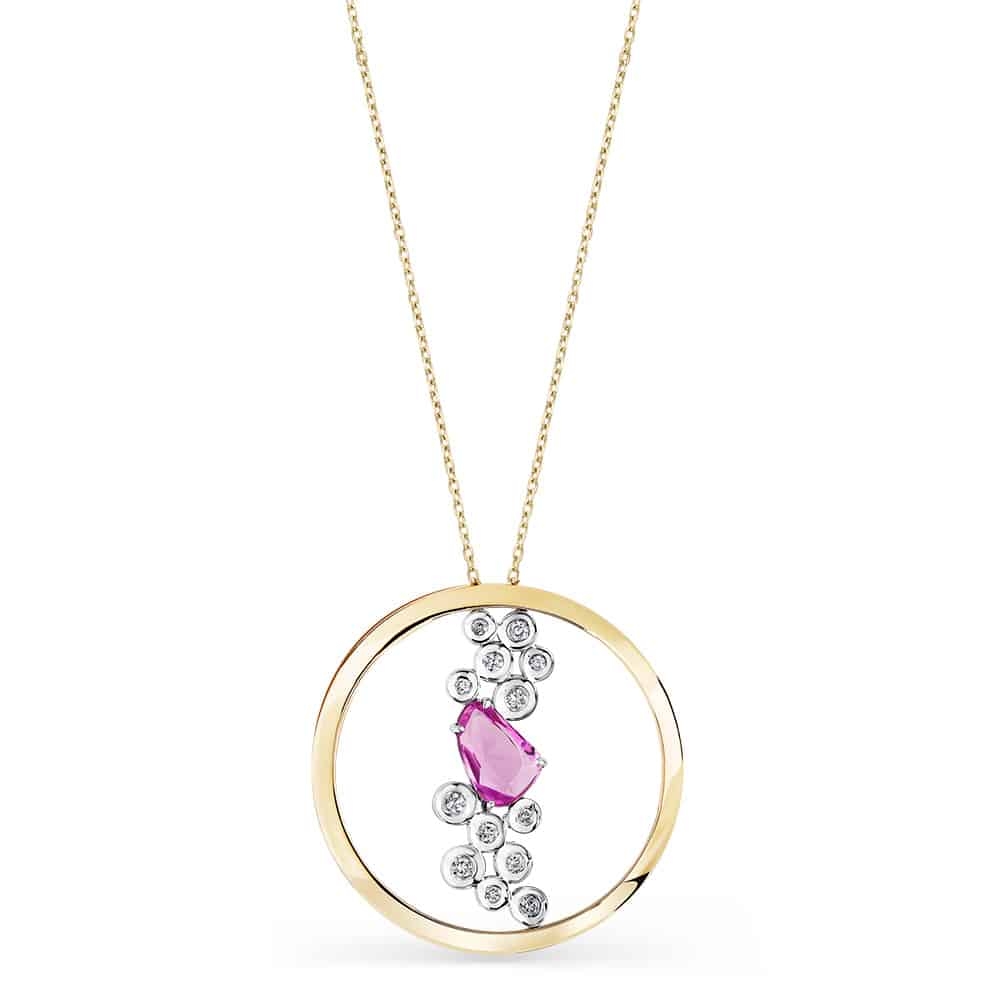 Colier din aur  cu pietre Diamant, Safir roz