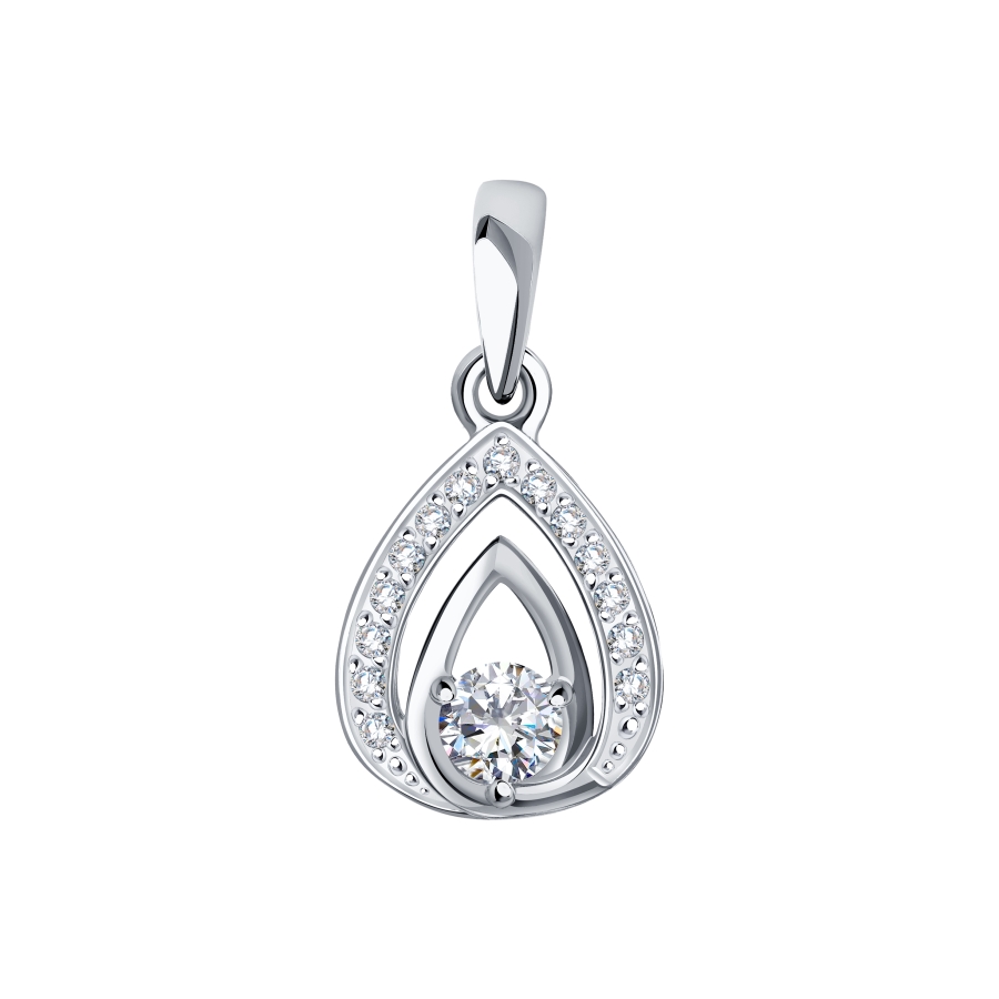 Pandantiv din aur alb cu pietre Cubic Zirconia Incolor
