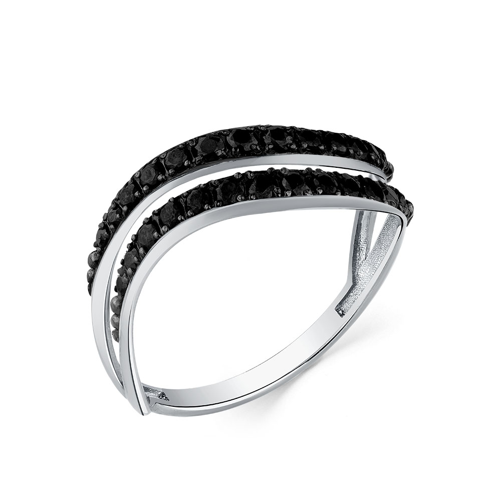 Inel din aur alb cu pietre Cubic Zirconia Negru