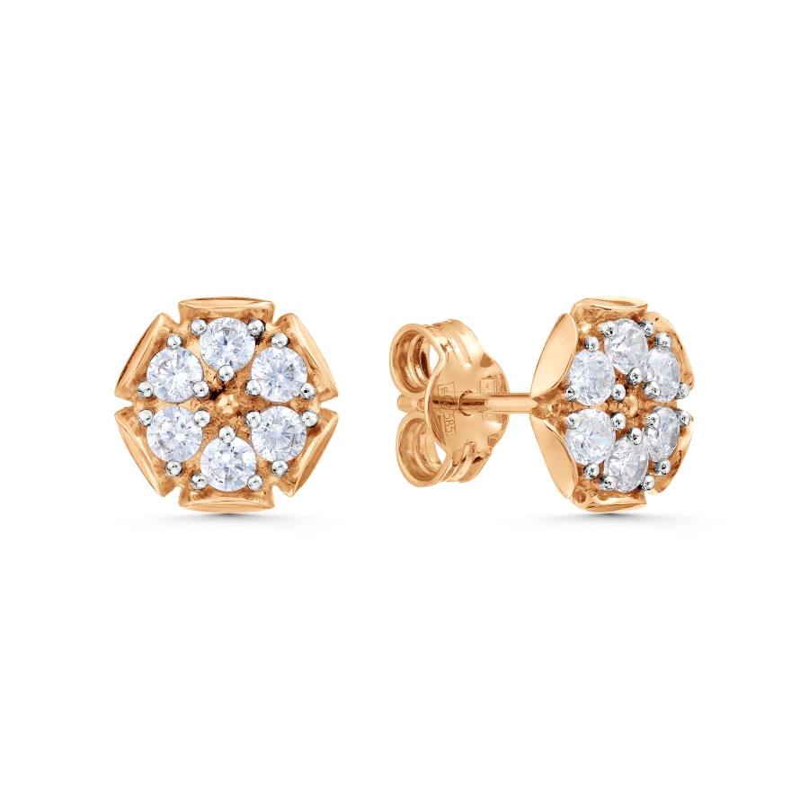 Cercei Pusete din aur roșu cu pietre Cubic Zirconia Incolor