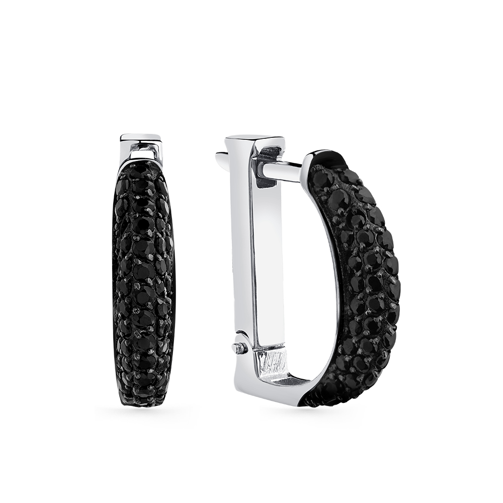 Cercei din aur alb cu pietre Cubic Zirconia Negru