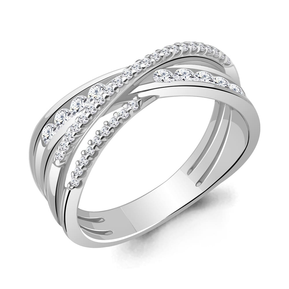 Inel din aur alb cu pietre Cubic Zirconia Incolor