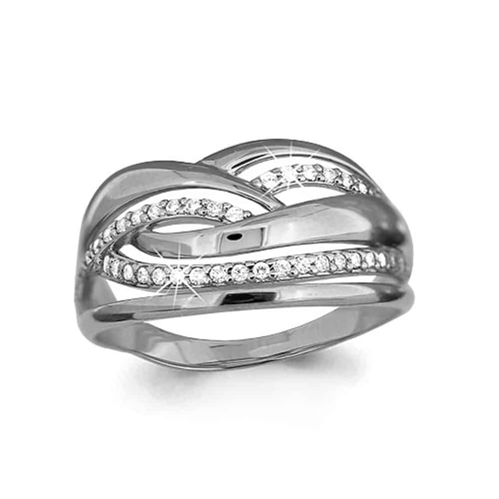 Inel din aur alb cu pietre Cubic Zirconia Incolor