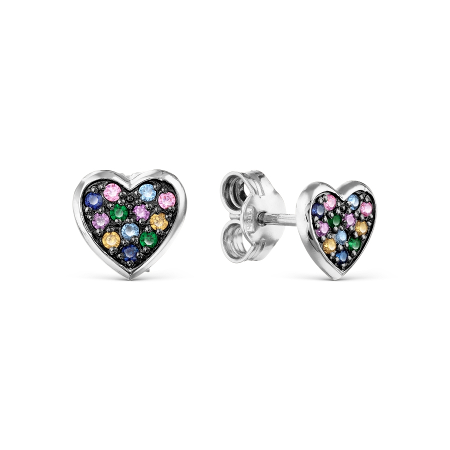 Cercei Pusete din aur alb cu pietre Cubic Zirconia Liliachiu, Cubic Zirconia Verde și Cubic Zirconia Galben