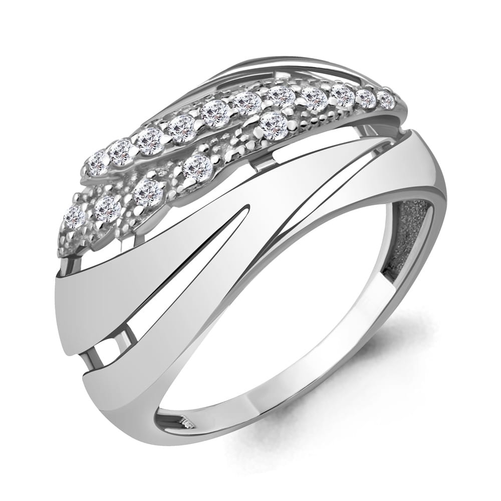 Inel din aur alb cu pietre Cubic Zirconia Incolor