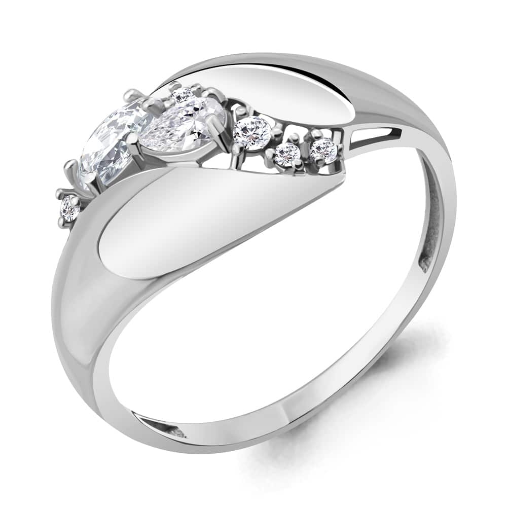 Inel din aur alb cu pietre Cubic Zirconia Incolor