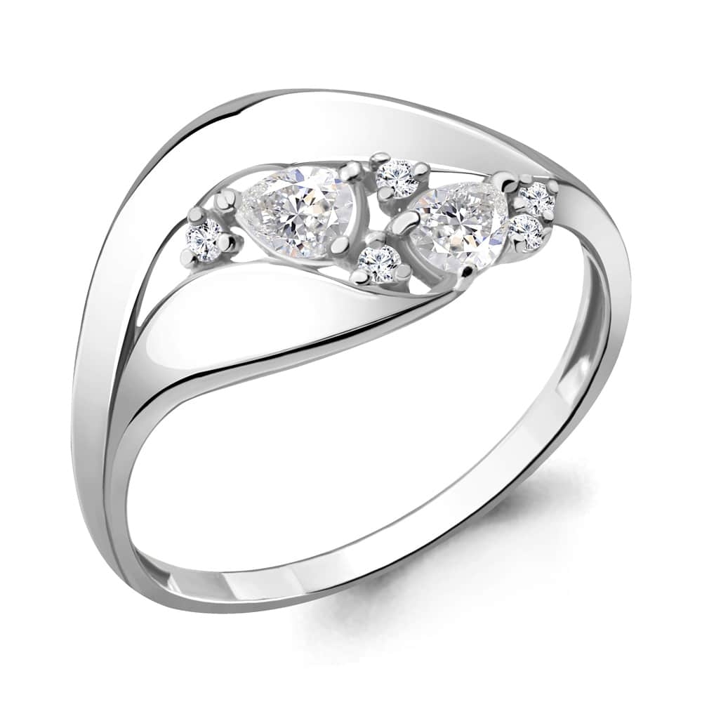 Inel din aur alb cu pietre Cubic Zirconia Incolor