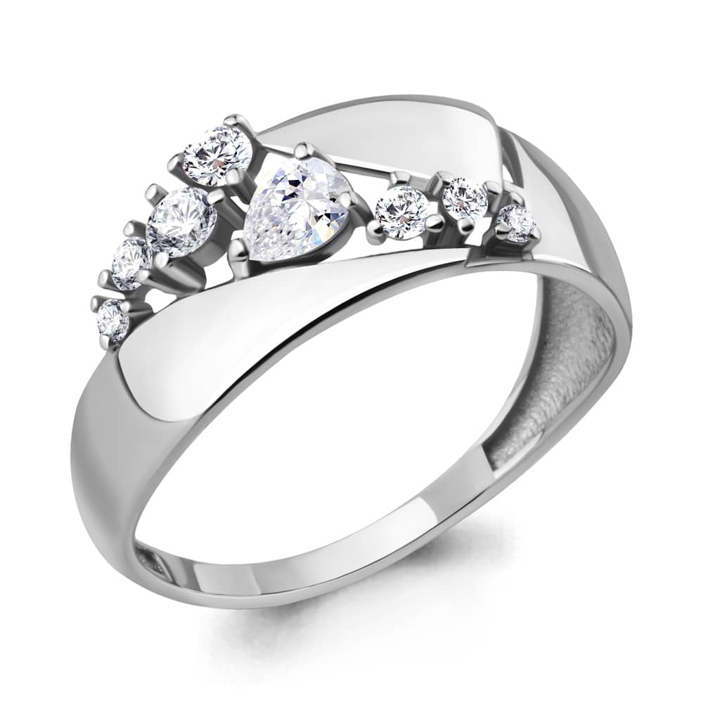 Inel din aur alb cu pietre Cubic Zirconia Incolor