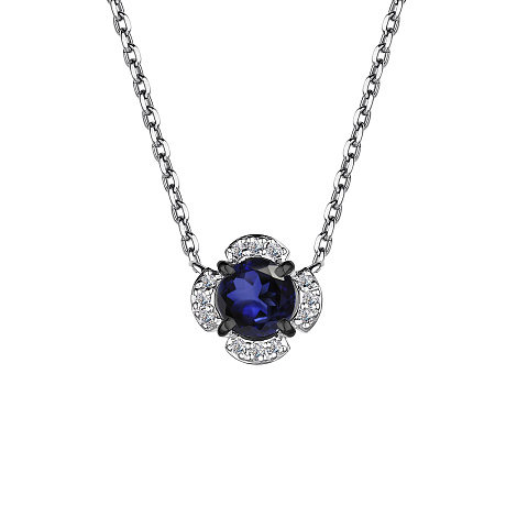 Colier din aur alb cu pietre Diamant, Safir
