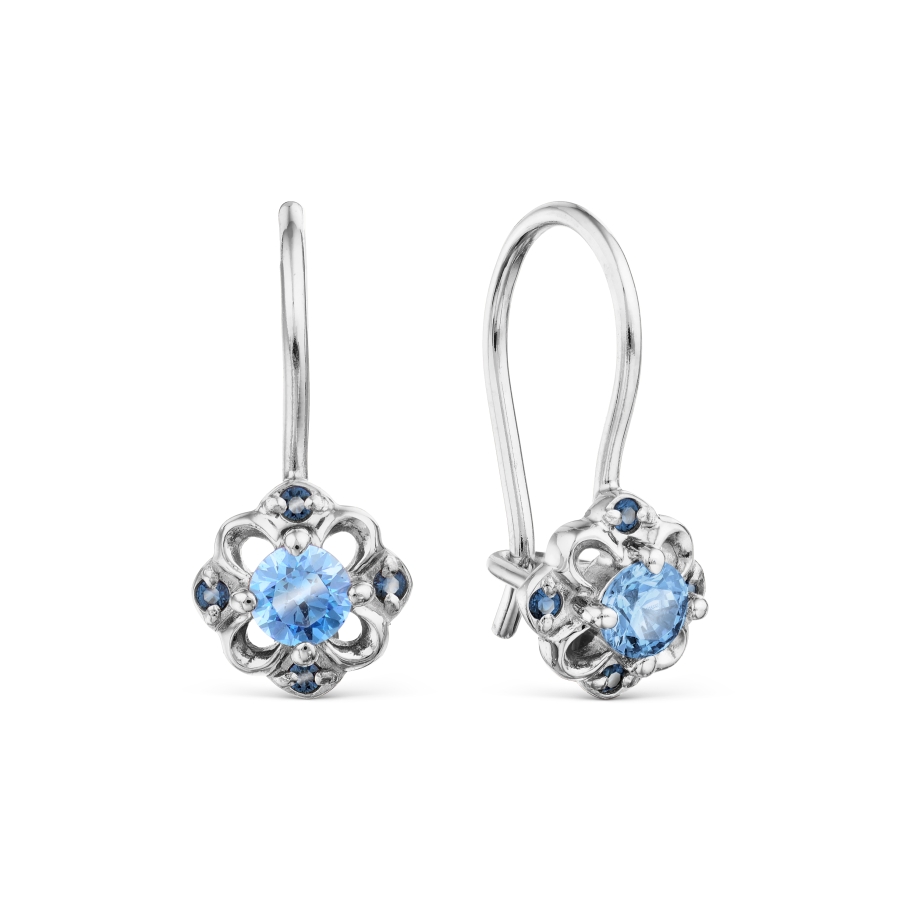 Cercei pentru copii din aur alb cu pietre Cubic zirconia Albastru