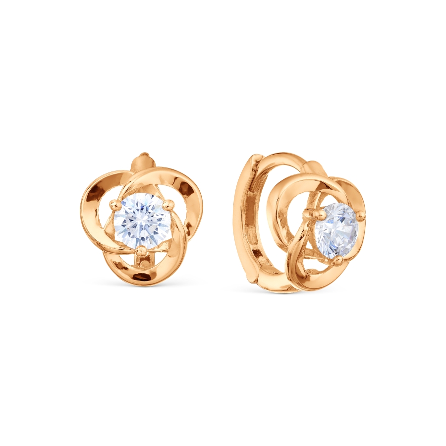 Cercei Creole din aur roșu cu pietre Cubic Zirconia Incolor