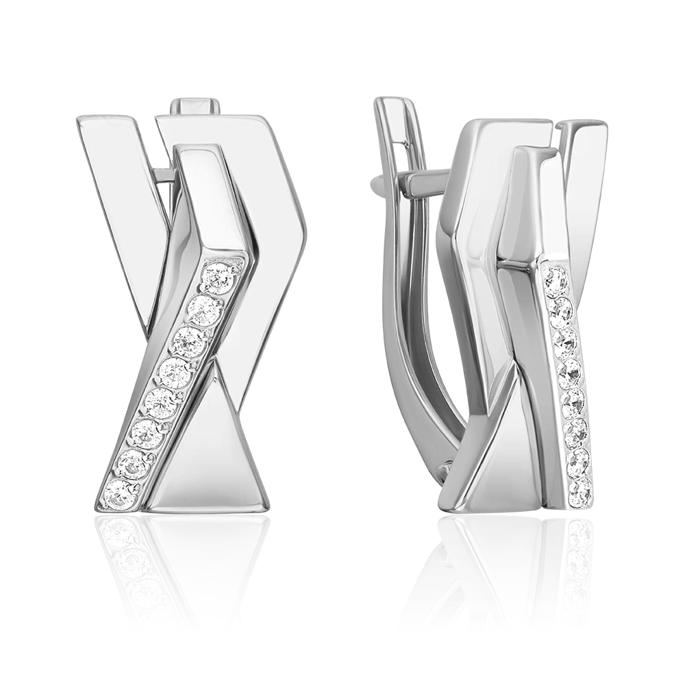 Cercei din aur alb cu pietre Cubic Zirconia Incolor