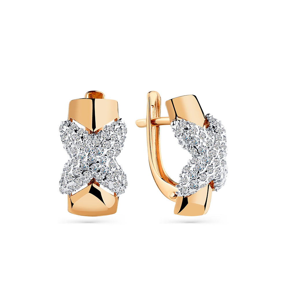 Cercei din aur roșu cu pietre Cubic Zirconia Incolor