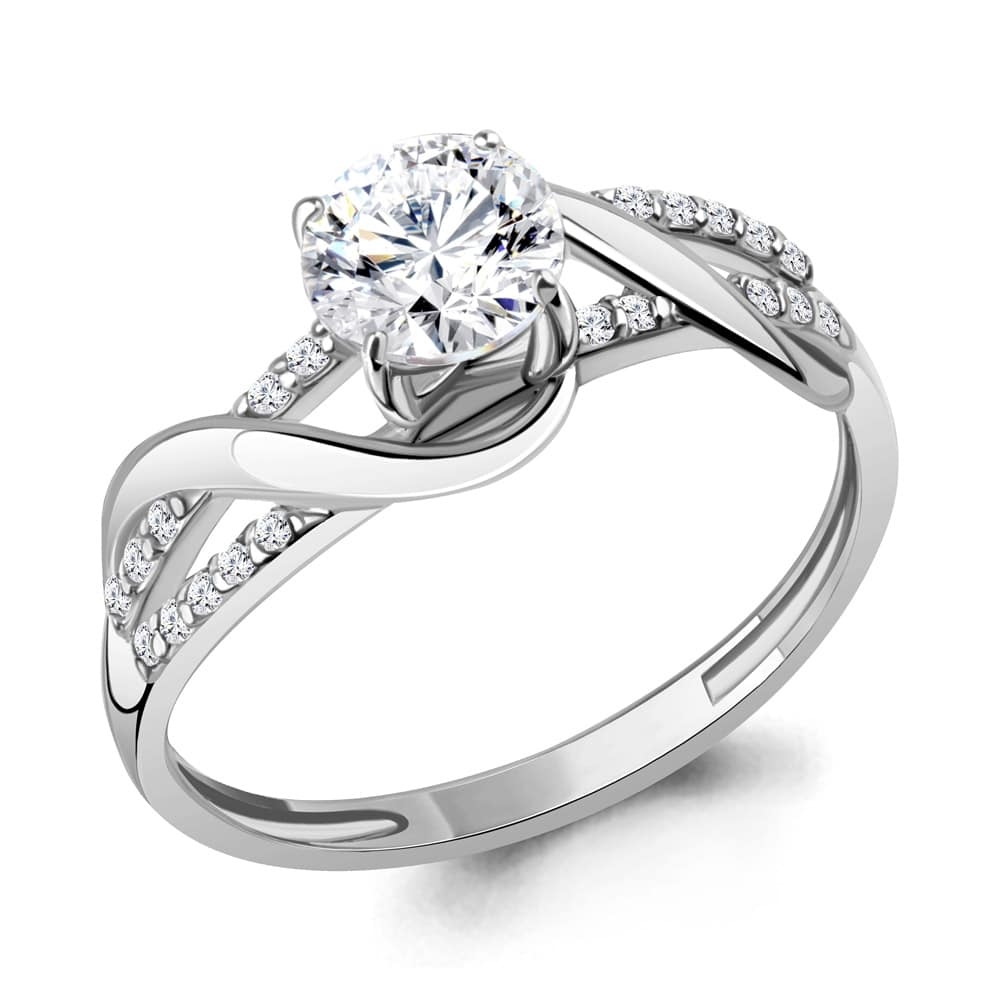 Inel din aur alb cu pietre Cubic Zirconia Incolor