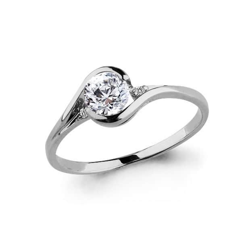 Inel din aur alb cu pietre Cubic Zirconia Incolor