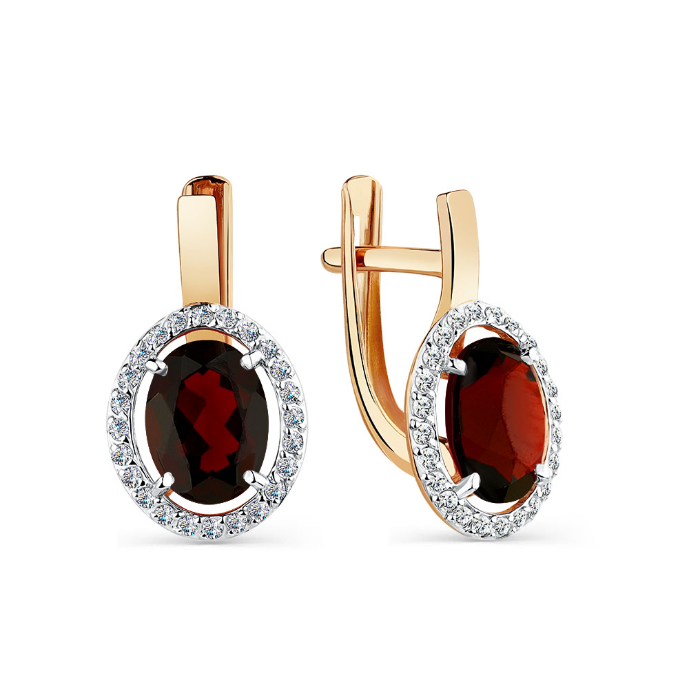 Cercei din aur roșu cu pietre Cubic Zirconia Incolor, Granat