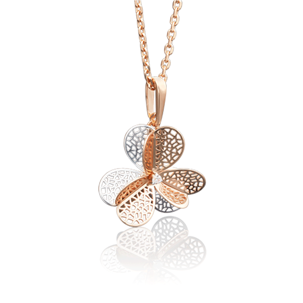 Pandantiv din aur roșu cu pietre Cubic zirconia