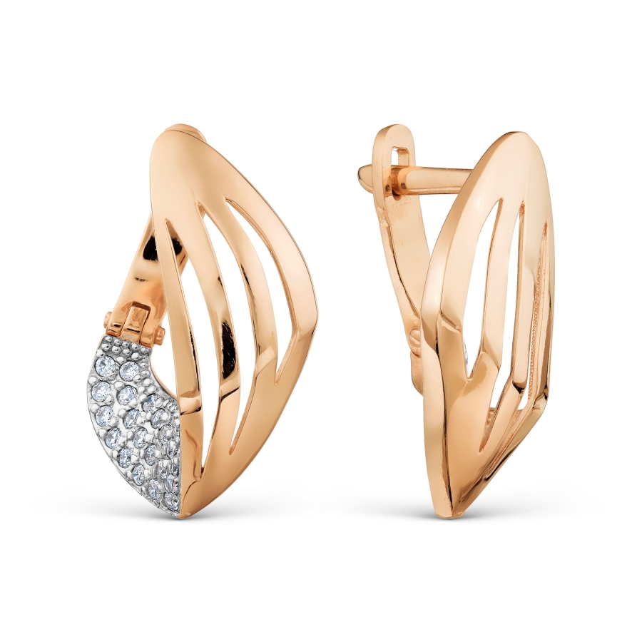 Cercei din aur roșu cu pietre Cubic Zirconia Incolor