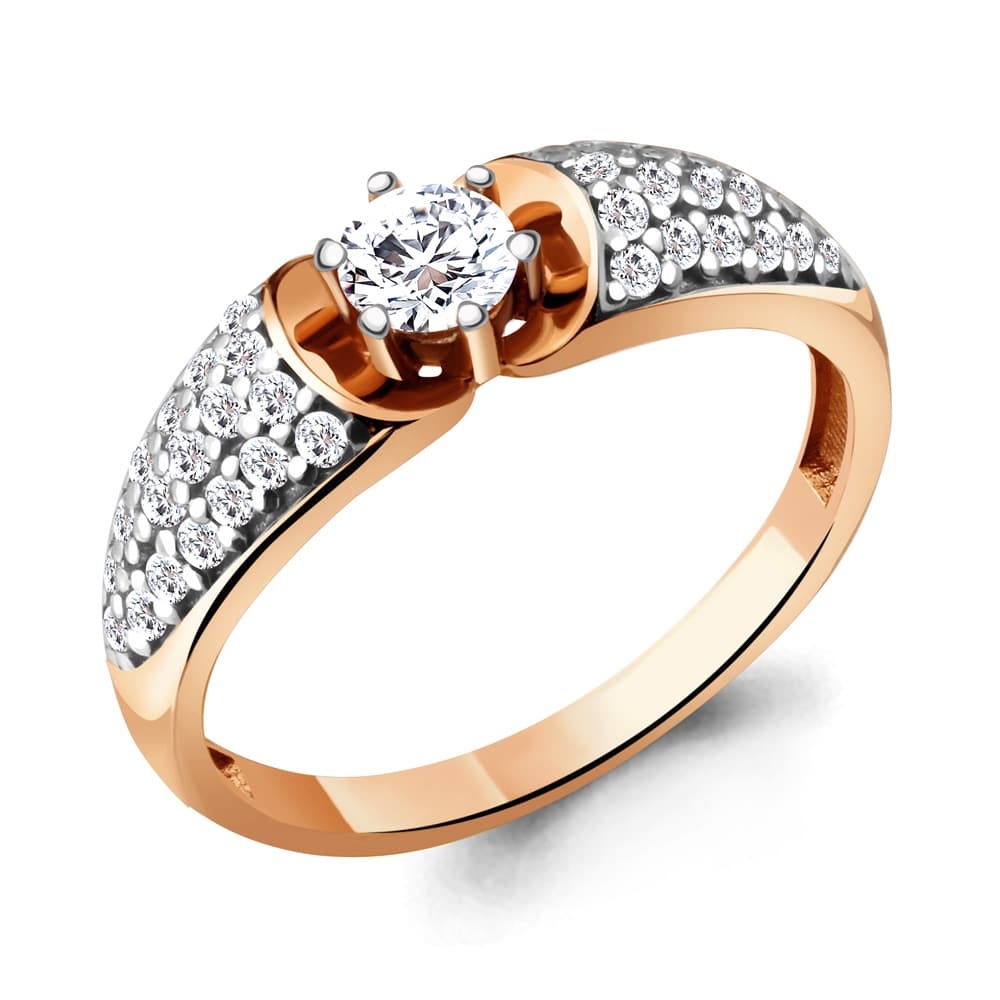 Inel din aur roz cu pietre Cubic Zirconia Incolor