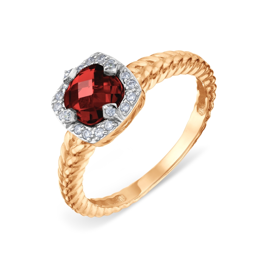 Inel din aur roșu cu pietre Cubic Zirconia Incolor, Granat