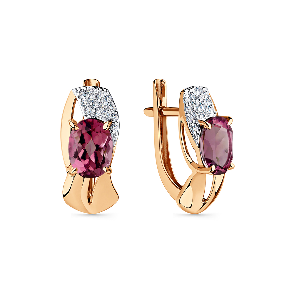 Cercei din aur roșu cu pietre Cubic Zirconia Incolor, Rodolit