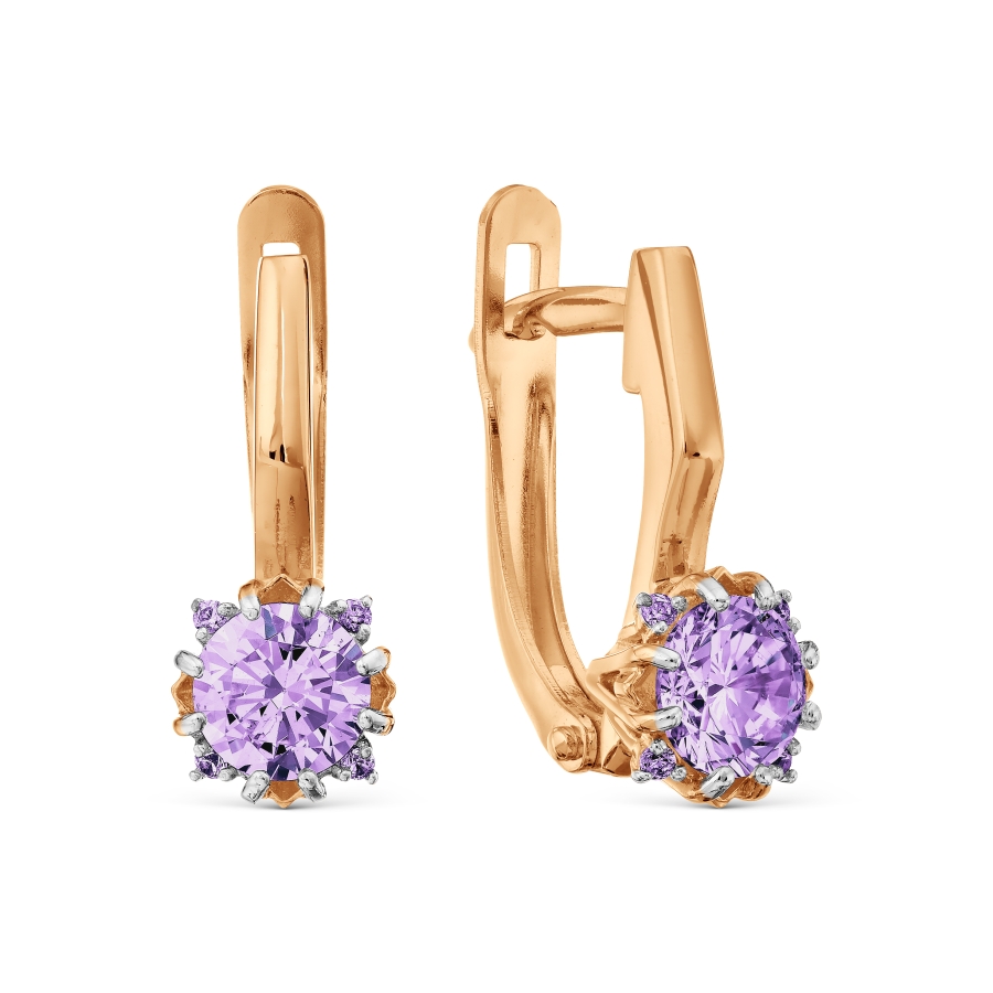 Cercei din aur roșu cu pietre Cubic Zirconia Liliachiu