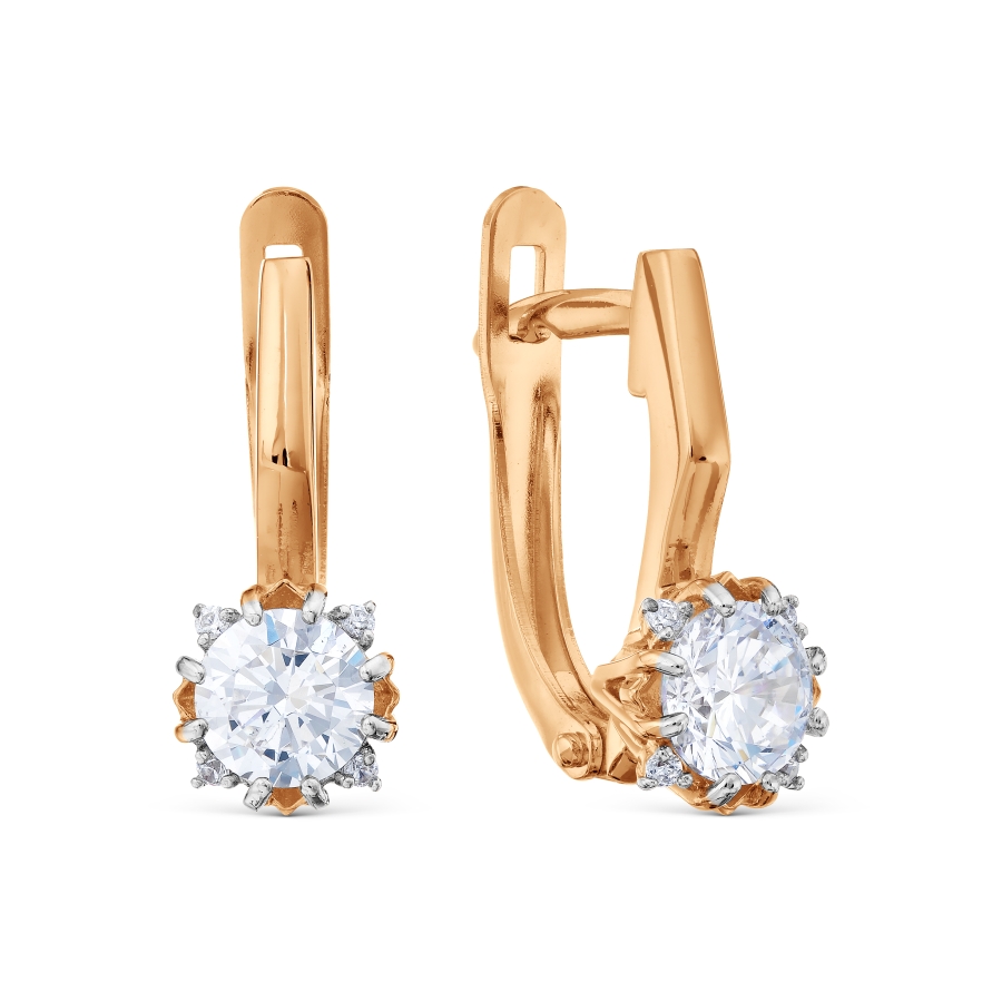Cercei din aur roșu cu pietre Cubic Zirconia Incolor