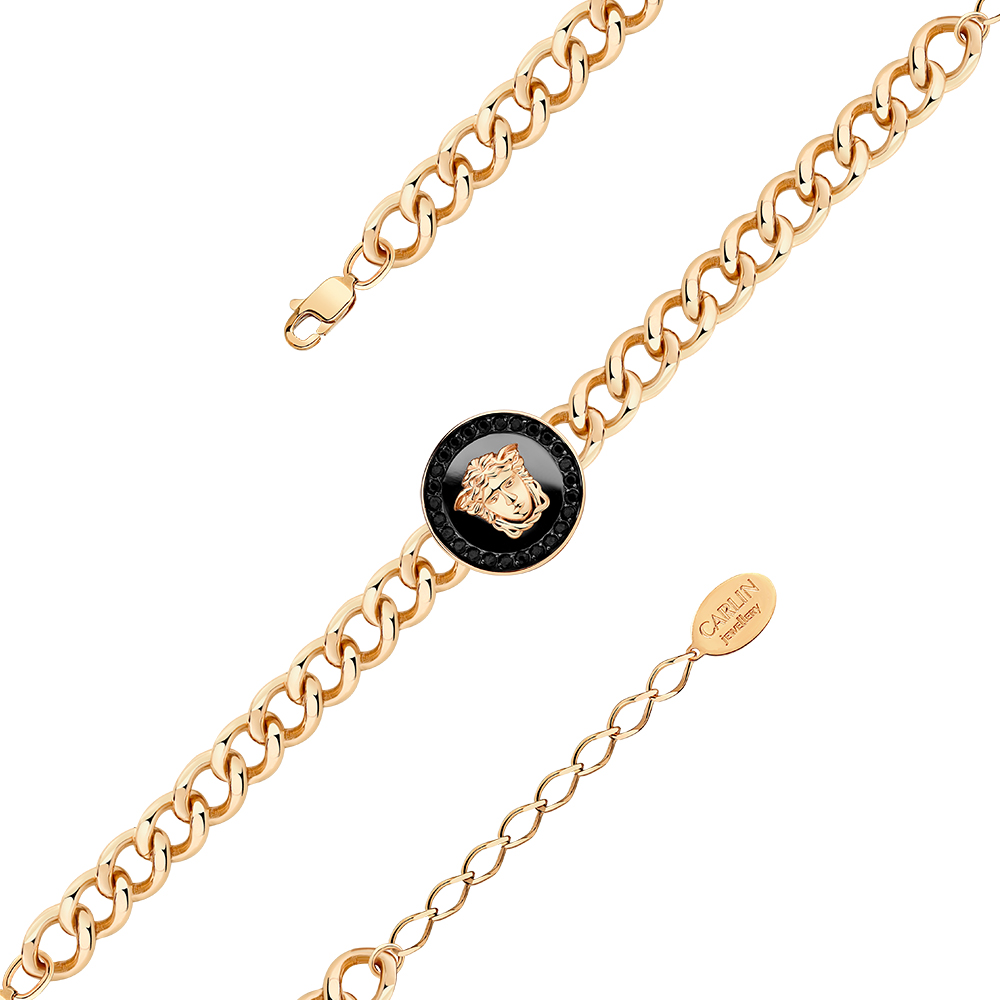 Brățară din aur roșu cu pietre Cubic Zirconia Negru